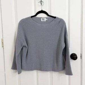 Women Princess Polly Ribbed Knit Bell Sleeve Sweater Gray Blue Size Small/Medium
